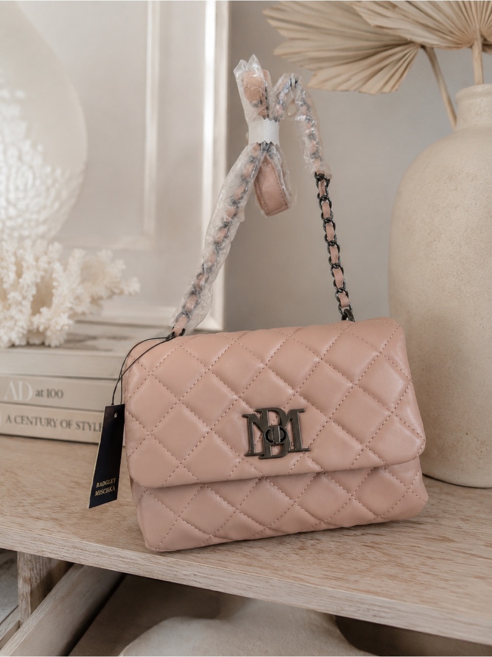 Badgley Mischka Quilted Pink Shoulder Bag Chain Strap-cute girly feminine gift